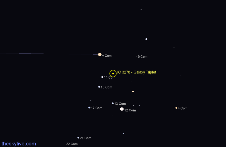 Finder chart IC 3278 - Galaxy Triplet in Coma Berenices star