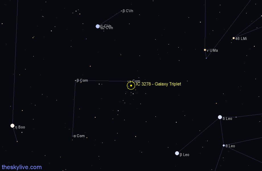 Finder chart IC 3278 - Galaxy Triplet in Coma Berenices star