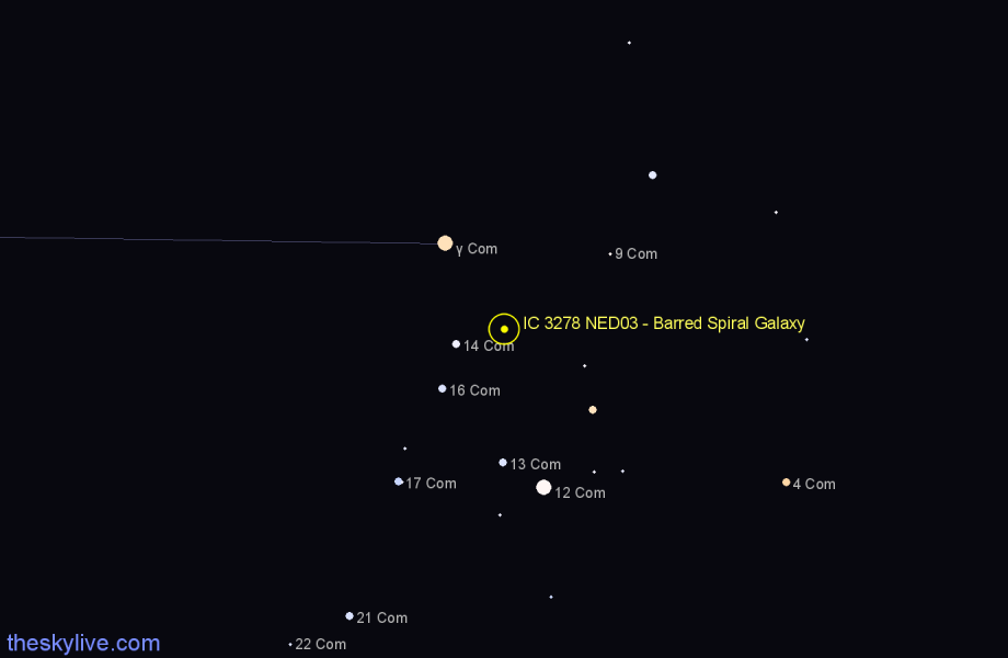 Finder chart IC 3278 NED03 - Barred Spiral Galaxy in Coma Berenices star