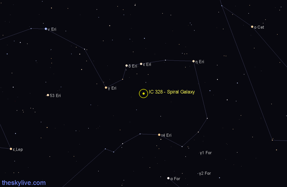 Finder chart IC 328 - Spiral Galaxy in Eridanus star