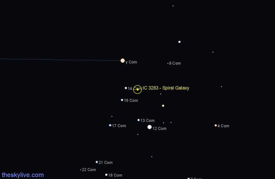 Finder chart IC 3283 - Spiral Galaxy in Coma Berenices star