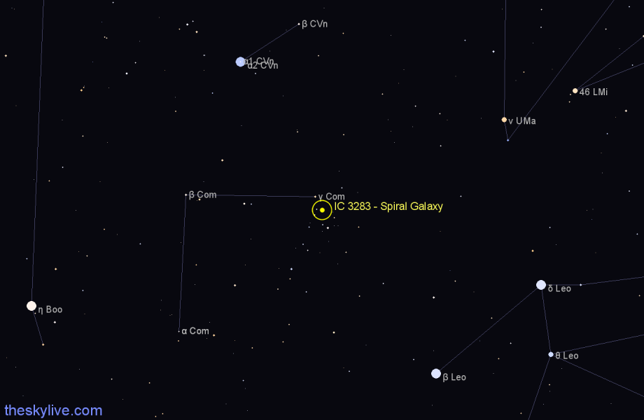 Finder chart IC 3283 - Spiral Galaxy in Coma Berenices star