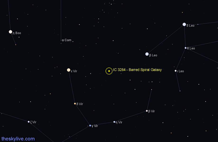 Finder chart IC 3284 - Barred Spiral Galaxy in Virgo star