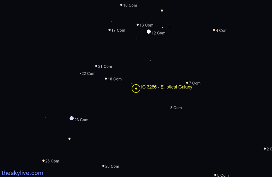 Finder chart IC 3286 - Elliptical Galaxy in Coma Berenices star