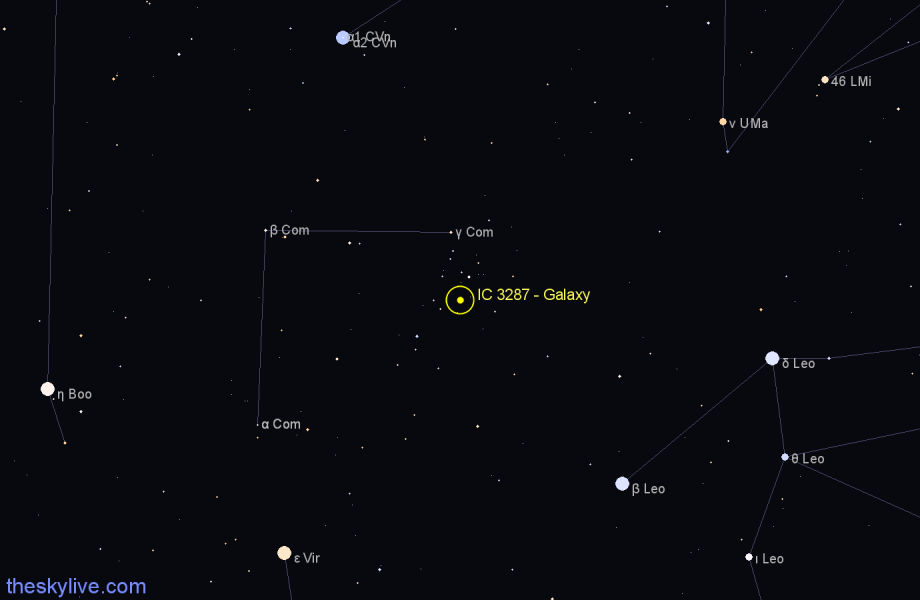 Finder chart IC 3287 - Galaxy in Coma Berenices star