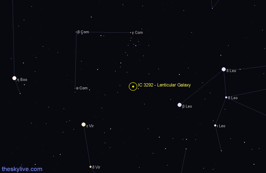 Finder chart IC 3292 - Lenticular Galaxy in Coma Berenices star