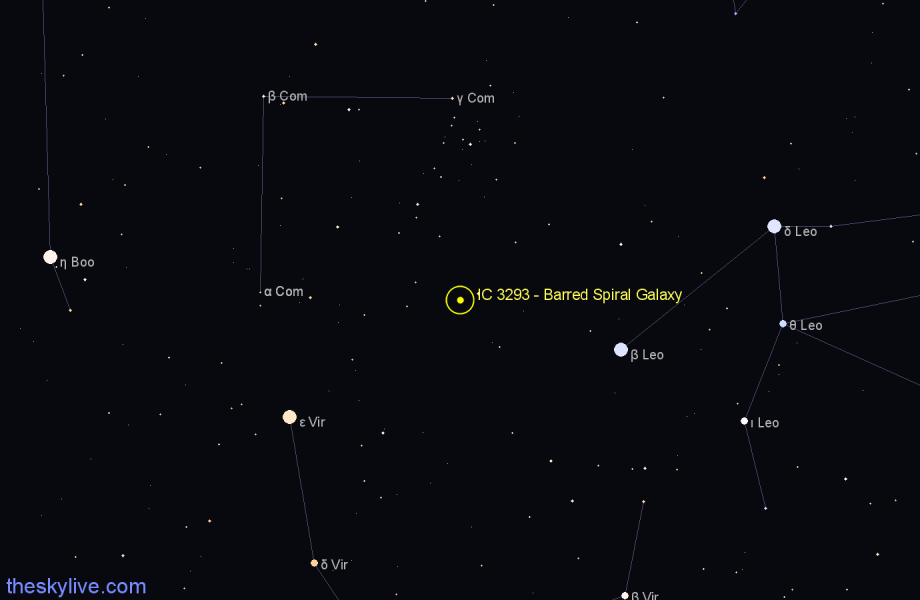 Finder chart IC 3293 - Barred Spiral Galaxy in Coma Berenices star