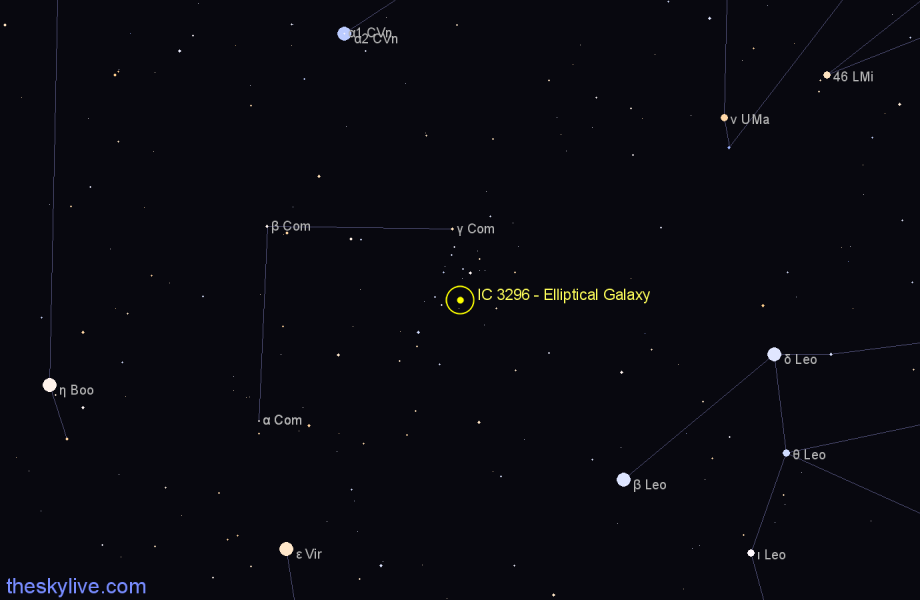 Finder chart IC 3296 - Elliptical Galaxy in Coma Berenices star