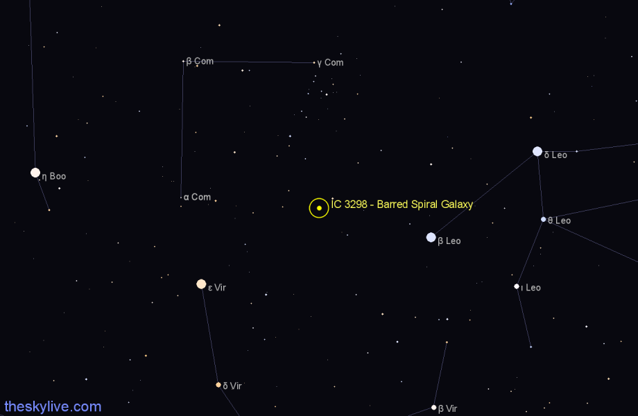 Finder chart IC 3298 - Barred Spiral Galaxy in Coma Berenices star