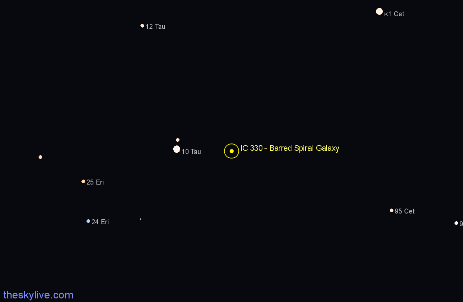 Finder chart IC 330 - Barred Spiral Galaxy in Taurus star