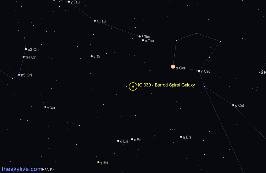 Finder chart IC 330 - Barred Spiral Galaxy in Taurus star