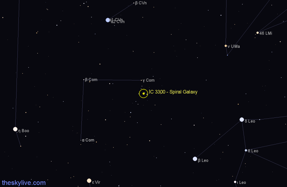 Finder chart IC 3300 - Spiral Galaxy in Coma Berenices star