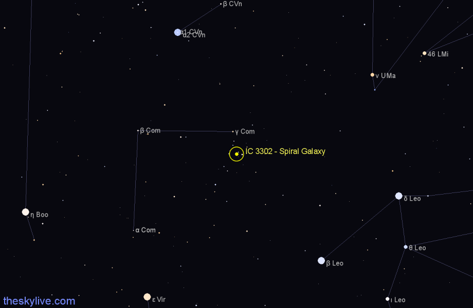 Finder chart IC 3302 - Spiral Galaxy in Coma Berenices star