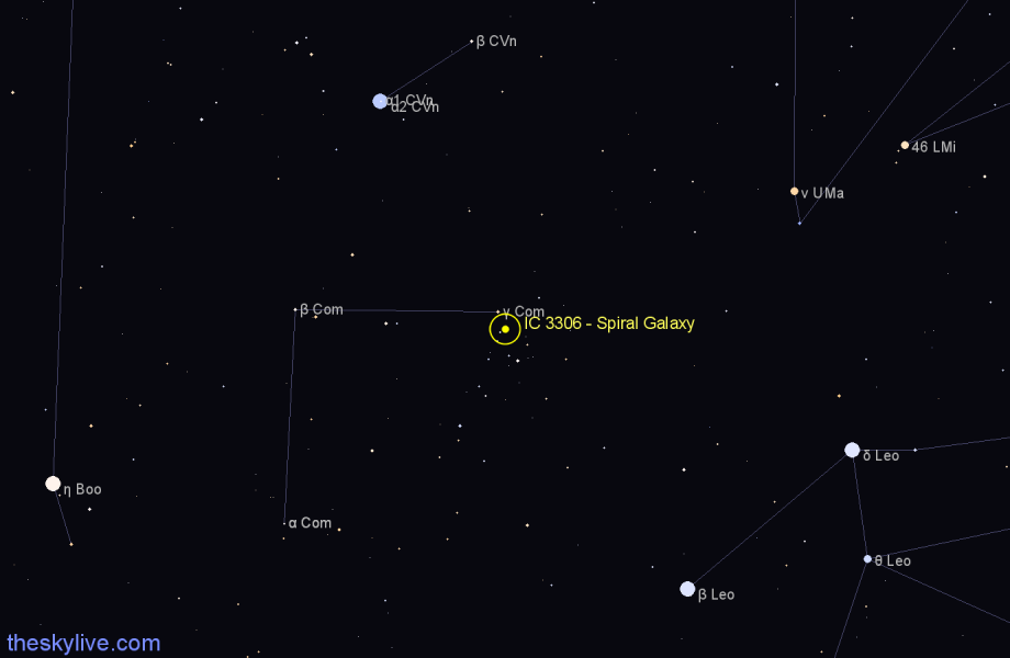 Finder chart IC 3306 - Spiral Galaxy in Coma Berenices star