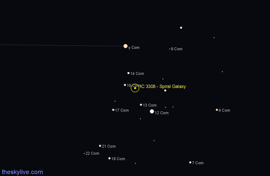 Finder chart IC 3308 - Spiral Galaxy in Coma Berenices star