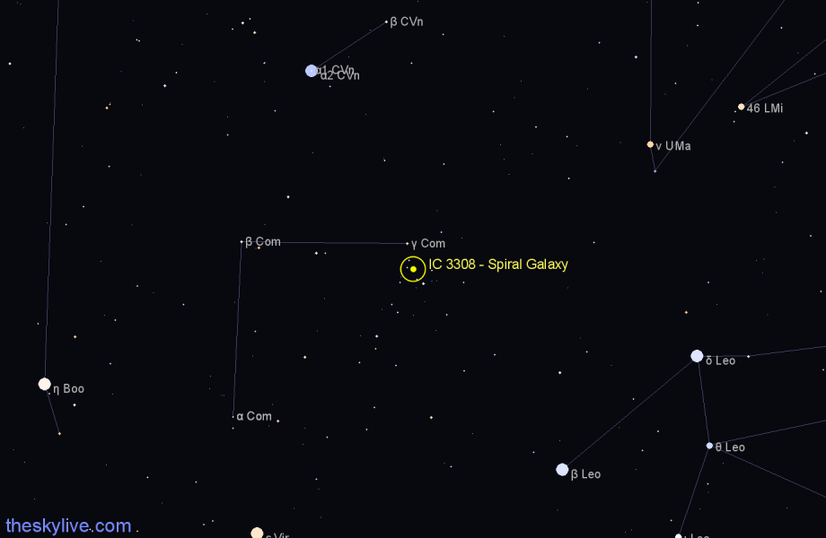 Finder chart IC 3308 - Spiral Galaxy in Coma Berenices star