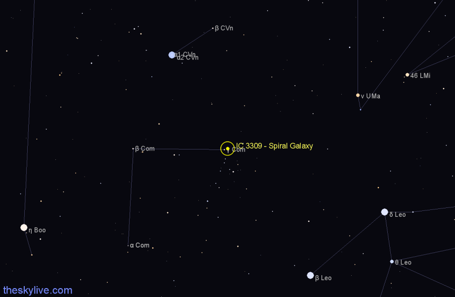 Finder chart IC 3309 - Spiral Galaxy in Coma Berenices star