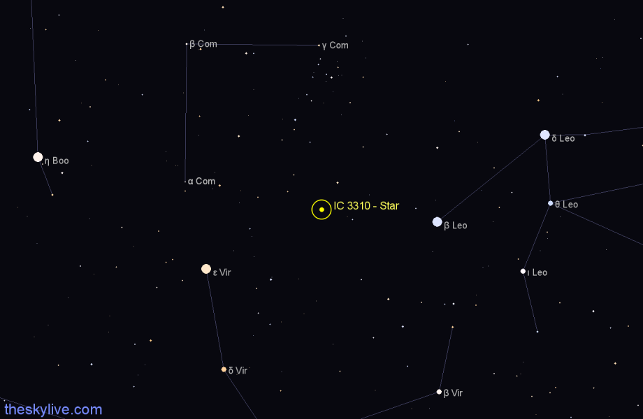 Finder chart IC 3310 - Star in Coma Berenices star