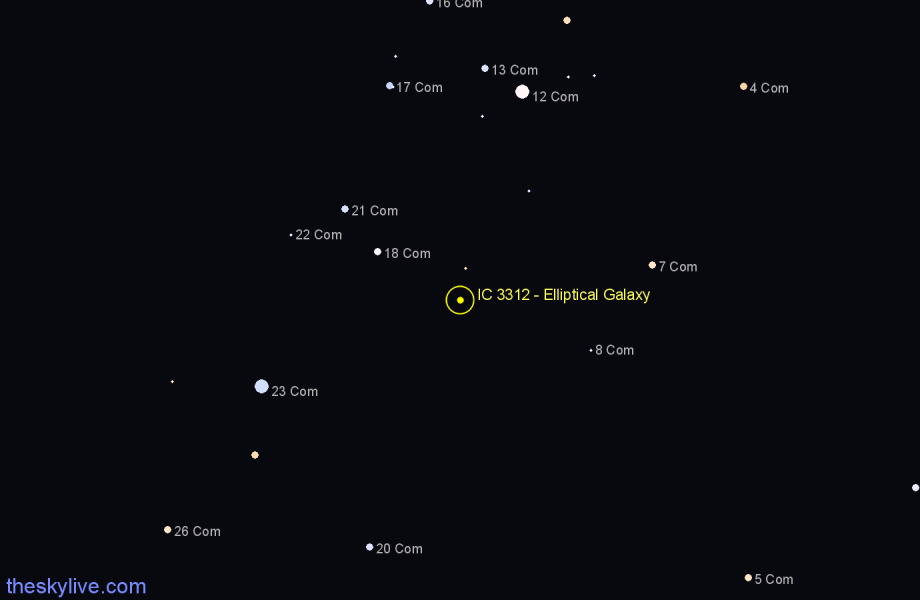 Finder chart IC 3312 - Elliptical Galaxy in Coma Berenices star