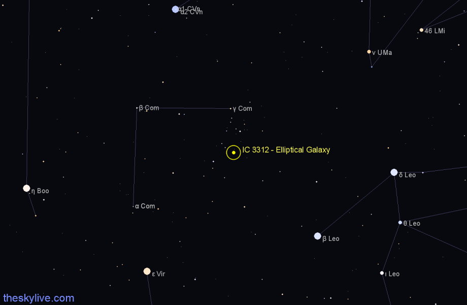 Finder chart IC 3312 - Elliptical Galaxy in Coma Berenices star