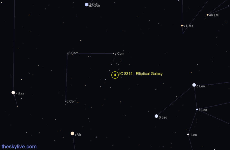 Finder chart IC 3314 - Elliptical Galaxy in Coma Berenices star