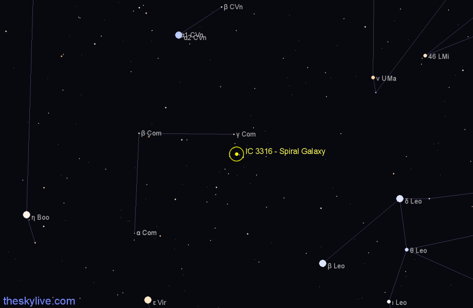 Finder chart IC 3316 - Spiral Galaxy in Coma Berenices star