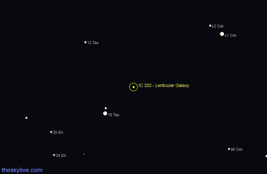 Finder chart IC 332 - Lenticular Galaxy in Taurus star