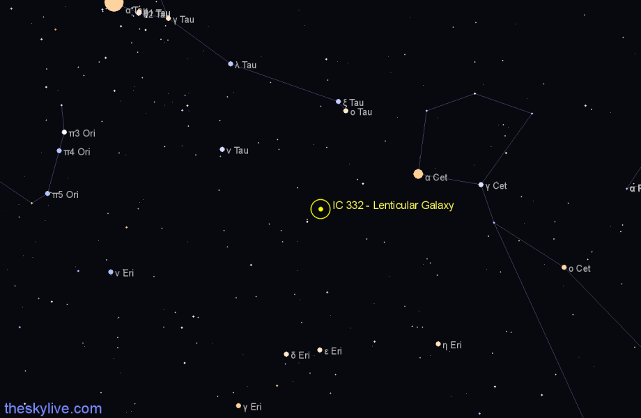 Finder chart IC 332 - Lenticular Galaxy in Taurus star