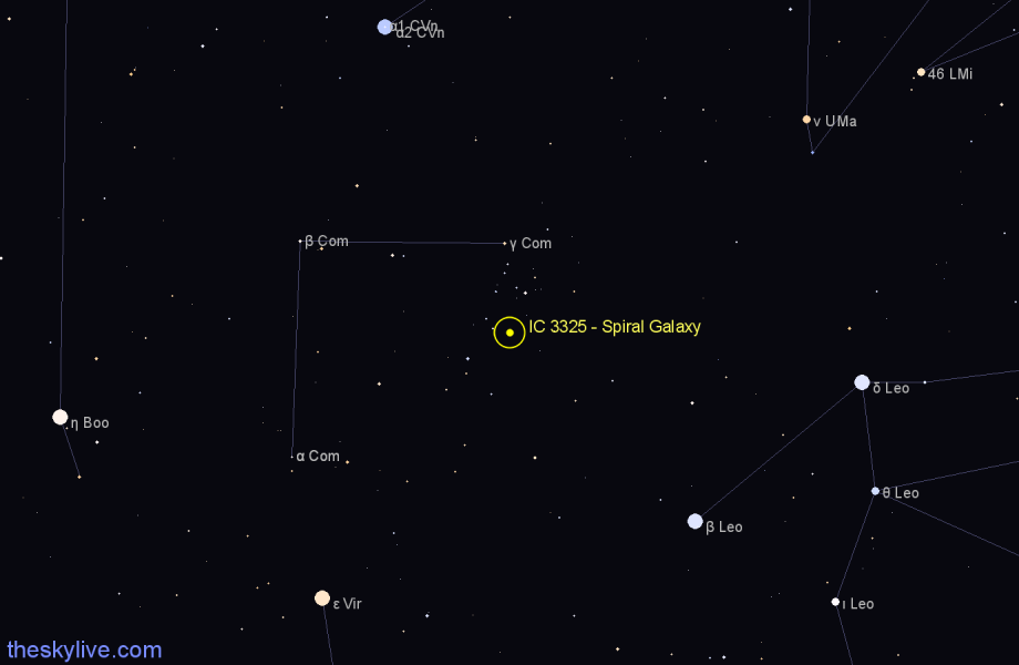 Finder chart IC 3325 - Spiral Galaxy in Coma Berenices star