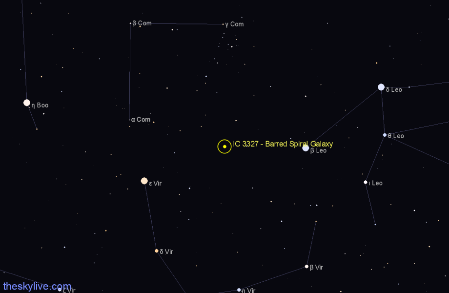 Finder chart IC 3327 - Barred Spiral Galaxy in Coma Berenices star