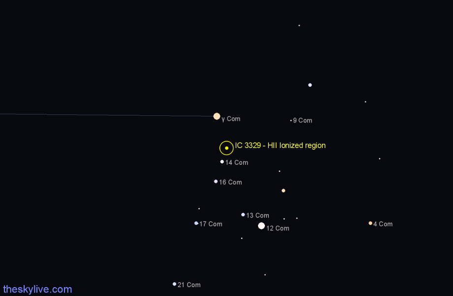 Finder chart IC 3329 - HII Ionized region in Coma Berenices star