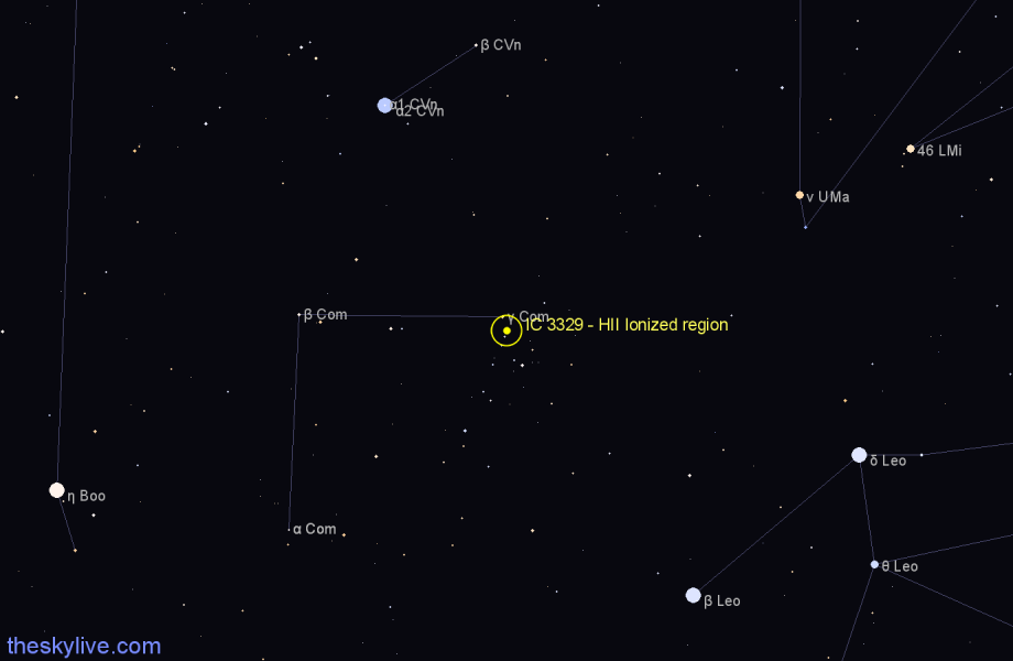 Finder chart IC 3329 - HII Ionized region in Coma Berenices star