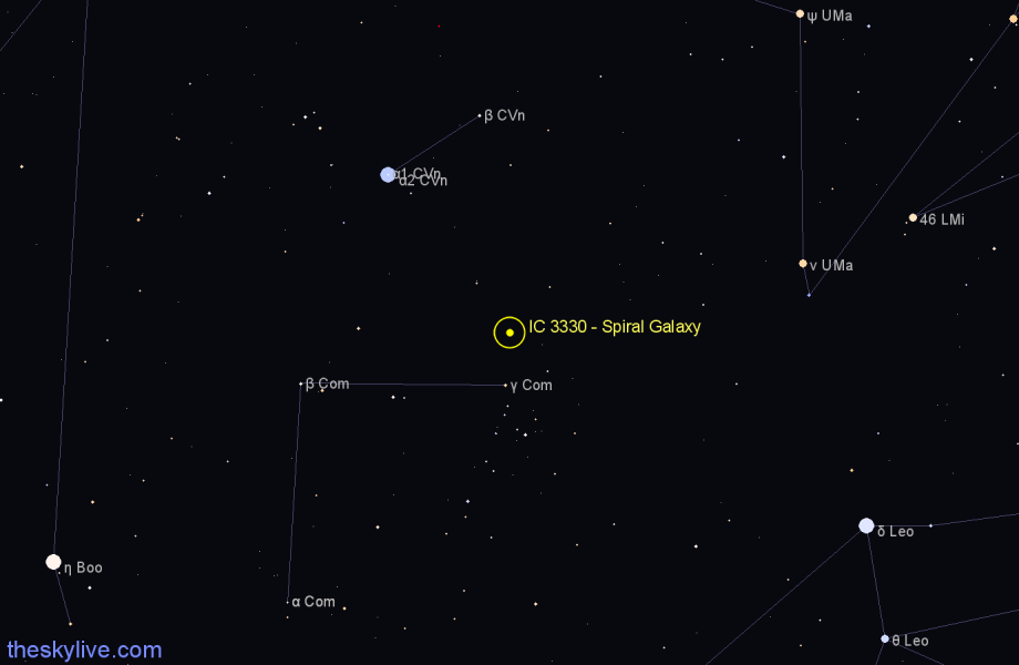 Finder chart IC 3330 - Spiral Galaxy in Coma Berenices star