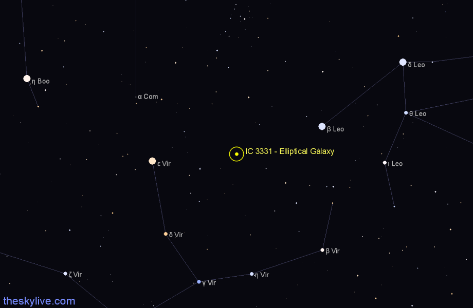 Finder chart IC 3331 - Elliptical Galaxy in Virgo star