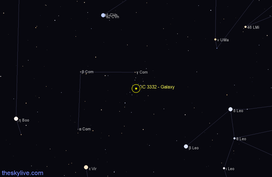 Finder chart IC 3332 - Galaxy in Coma Berenices star