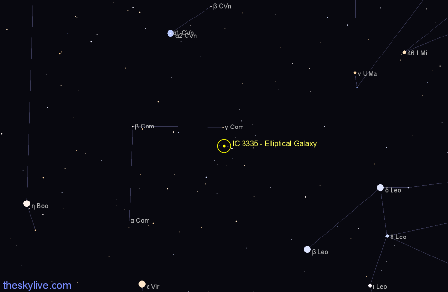 Finder chart IC 3335 - Elliptical Galaxy in Coma Berenices star