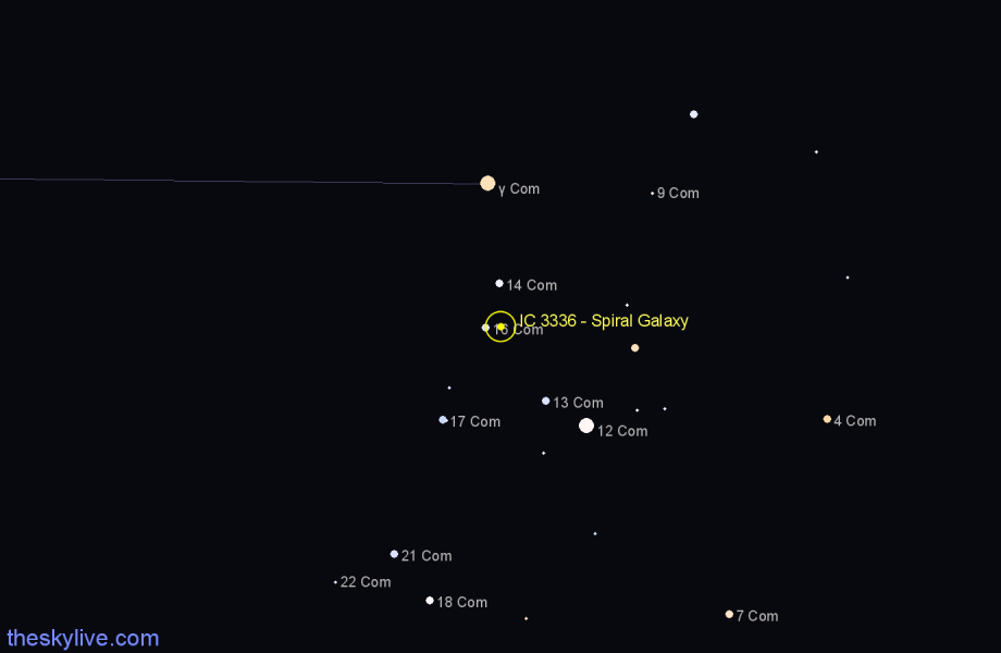 Finder chart IC 3336 - Spiral Galaxy in Coma Berenices star