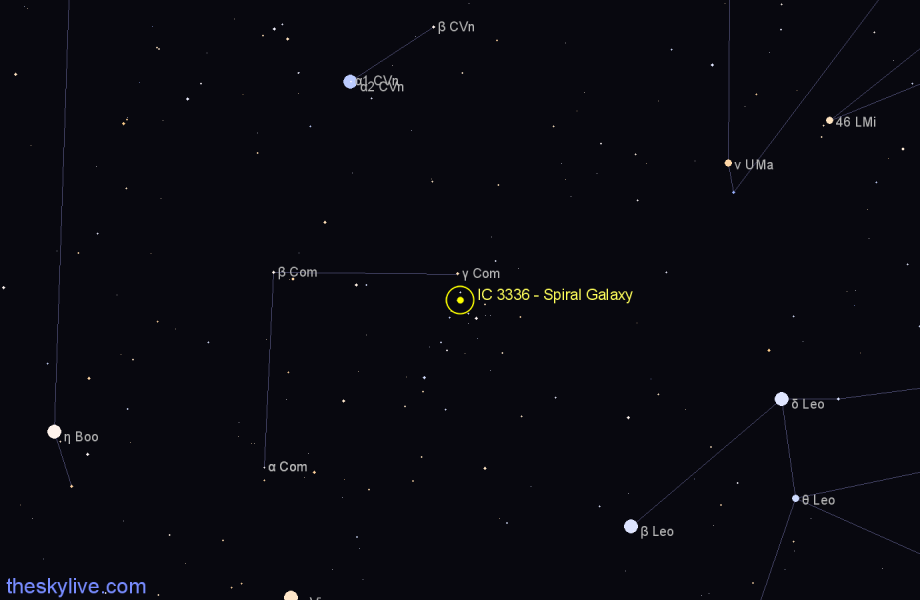 Finder chart IC 3336 - Spiral Galaxy in Coma Berenices star