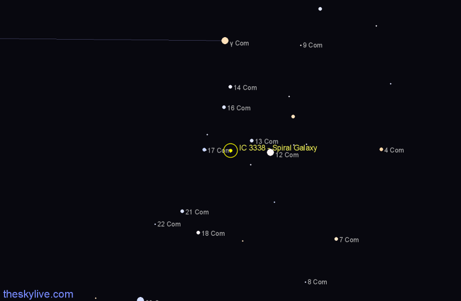 Finder chart IC 3338 - Spiral Galaxy in Coma Berenices star