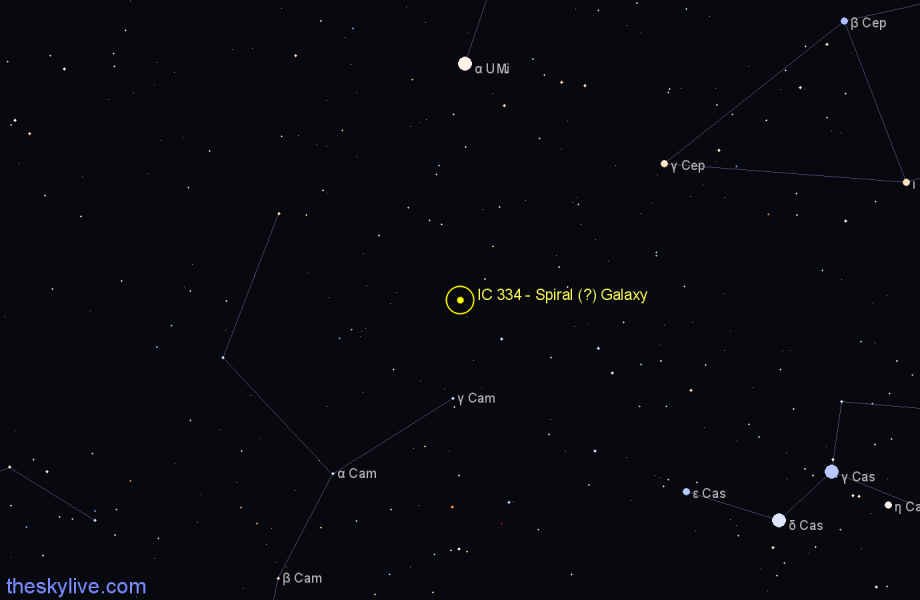 Finder chart IC 334 - Spiral (?) Galaxy in Camelopardalis star