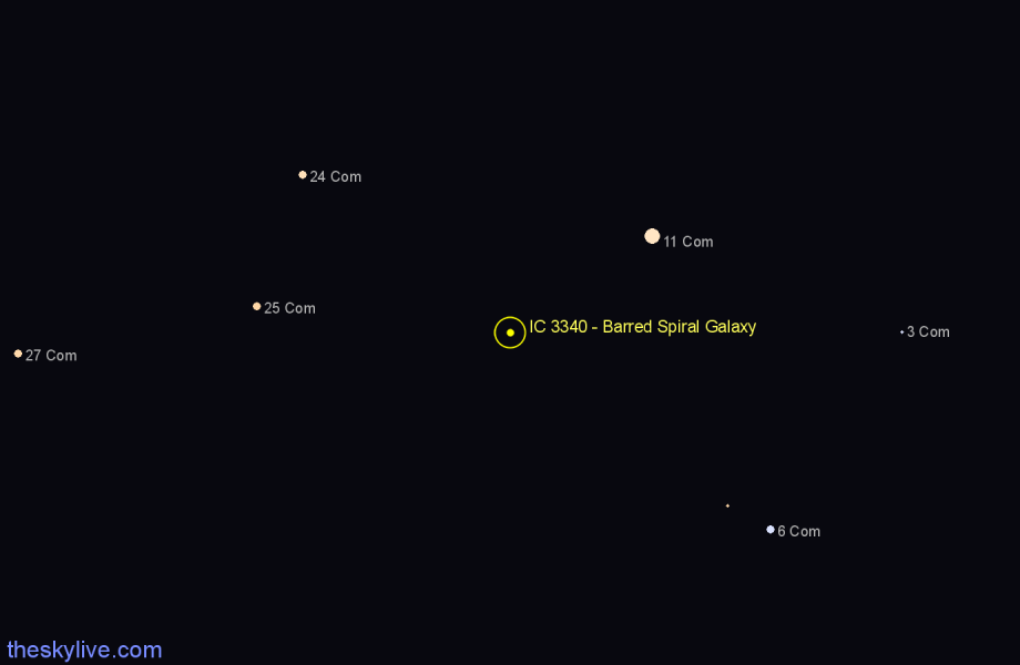 Finder chart IC 3340 - Barred Spiral Galaxy in Coma Berenices star