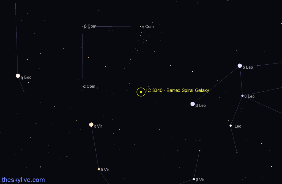 Finder chart IC 3340 - Barred Spiral Galaxy in Coma Berenices star