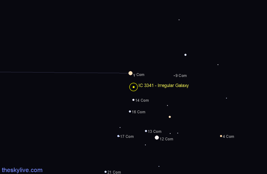 Finder chart IC 3341 - Irregular Galaxy in Coma Berenices star