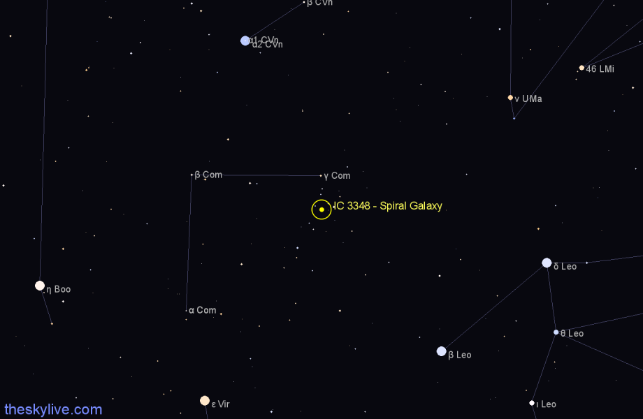 Finder chart IC 3348 - Spiral Galaxy in Coma Berenices star