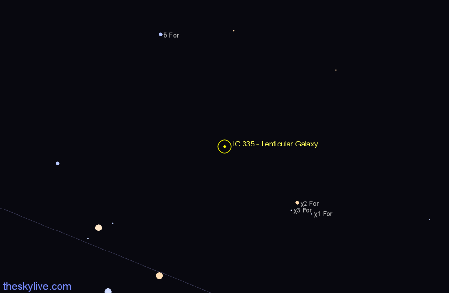 Finder chart IC 335 - Lenticular Galaxy in Fornax star