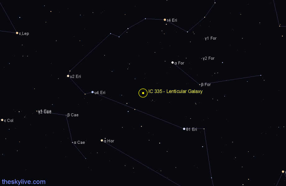 Finder chart IC 335 - Lenticular Galaxy in Fornax star