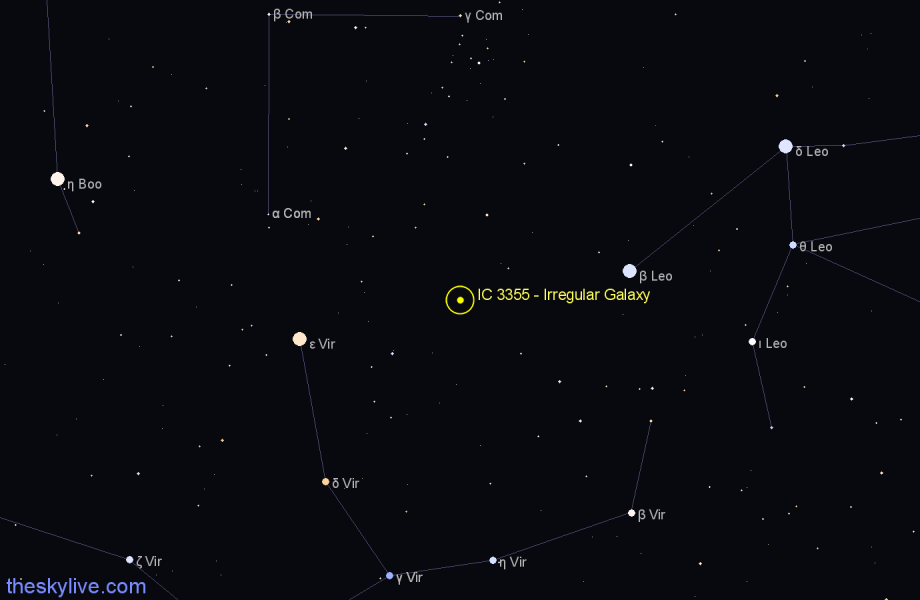 Finder chart IC 3355 - Irregular Galaxy in Virgo star