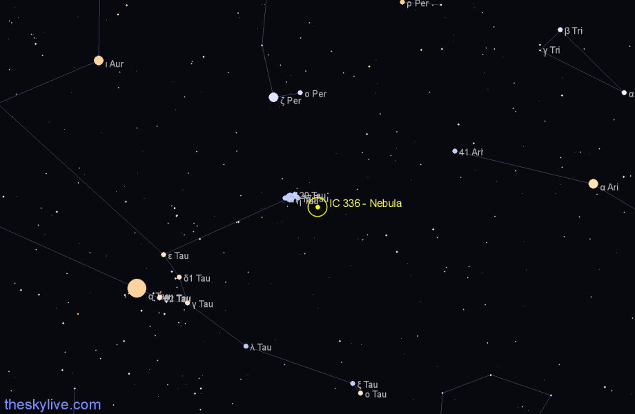 Finder chart IC 336 - Nebula in Taurus star