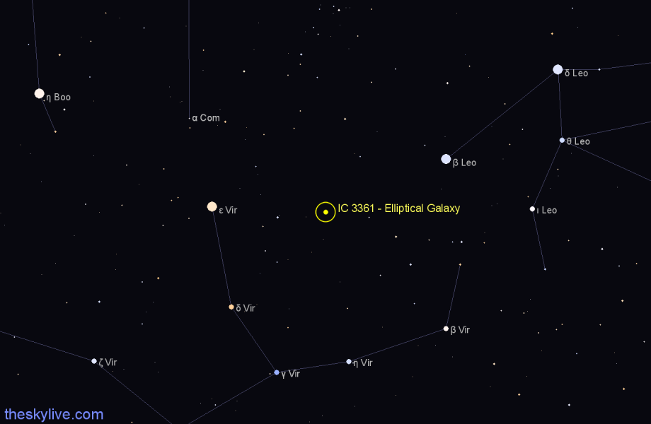 Finder chart IC 3361 - Elliptical Galaxy in Virgo star
