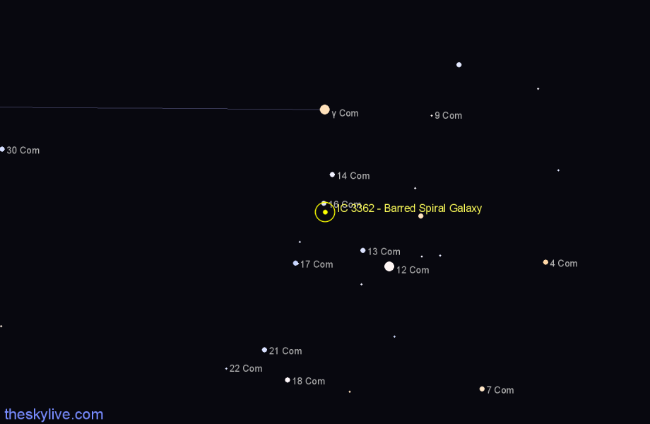 Finder chart IC 3362 - Barred Spiral Galaxy in Coma Berenices star